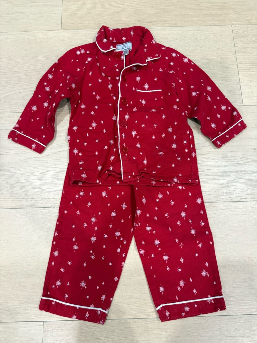 Petite Plume Kids Holiday Red Star-Print Pajama Set with White Piping | 2T